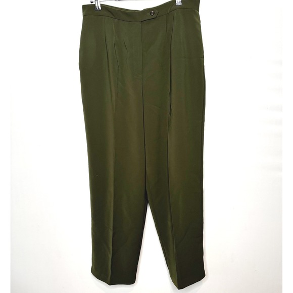 Vintage Savion Womens Dark Olive Green Pleated Trousers Size 18 Tapered Leg - Picture 3 of 8